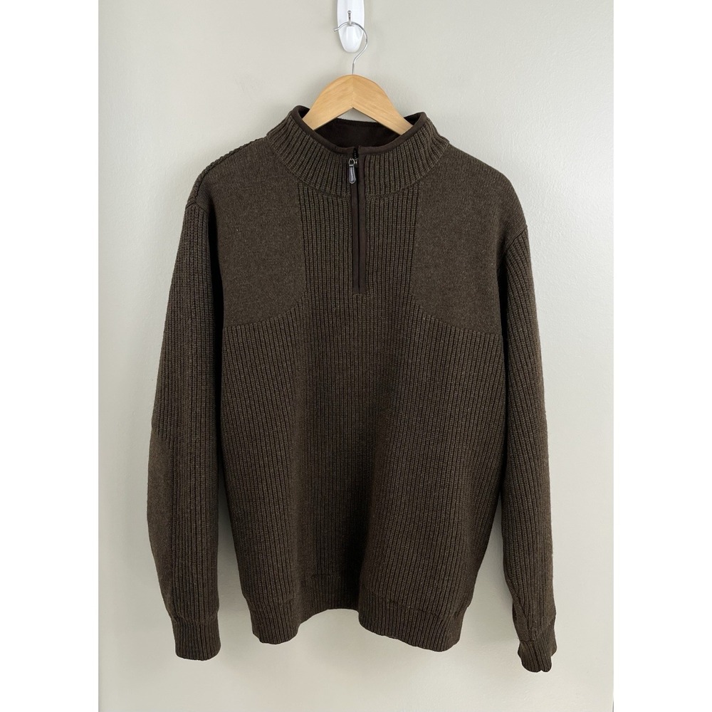 L.L. Bean Mens 1/4 Zip Waterfowl Lambswool Sweater Wind Stopper Goretex Sz Lg - Picture 2 of 10